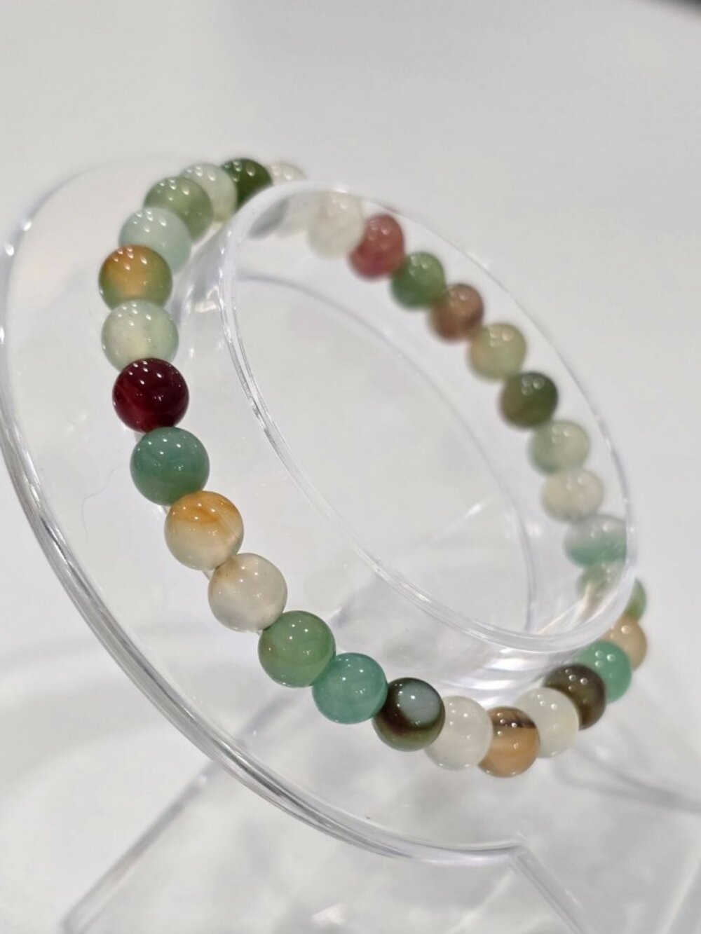 Hand Crafted ⦠Peacock Agate Stretch Bracelet ⦠Calm Balance & Emotional Flow - Picture 3 of 5